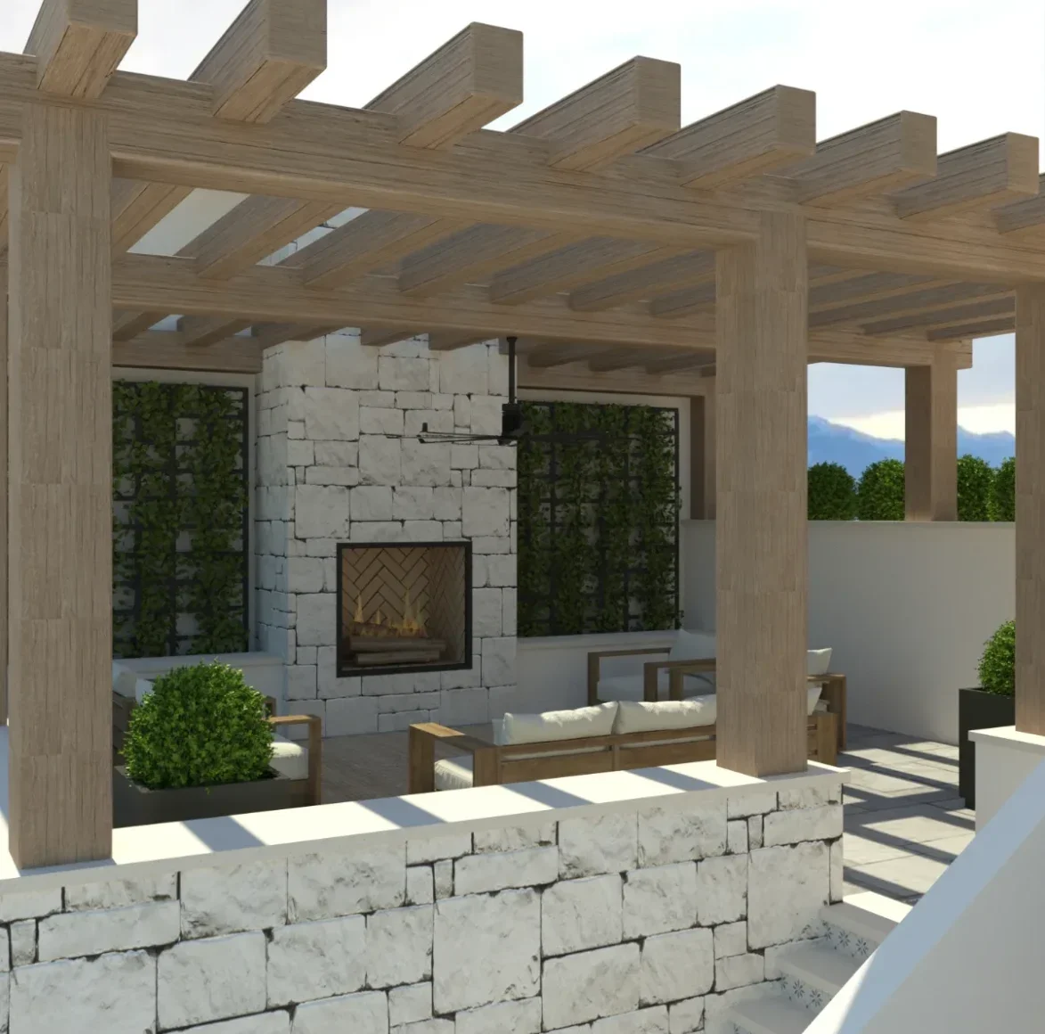 Patio pergola with outdoor living space